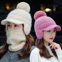 Женская зимняя шапка с ушами, теплая вязаная шапка с козырьком, мягкая удобная модная уличная шапка-бомбер с защитой от холода 1005003216531895