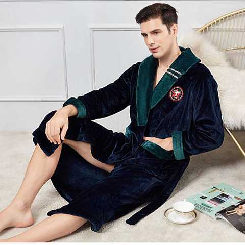 Халат-кимоно мужской из кораллового флиса, утепленная мягкая ночная рубашка для влюбленных, большие размеры 3XL, банный халат с лацканами, нижнее белье 1005003231857407