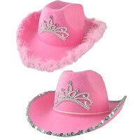 Корона розовая ковбойская Кепка s западная ковбойская шляпа для женщин девушек с перьями и краями/Блестящие Блестки тиара искусственная шляпа для вечевечерние фетровая шляпа s 1005003232341835