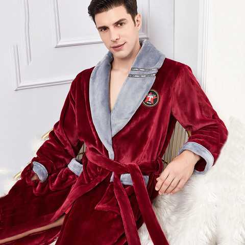 Фланелевый мужской Халат размера плюс 3XL, одежда для сна, зимнее теплое кимоно, халат, ночная рубашка из плотного кораллового флиса для пар, Мужская домашняя одежда 1005003233740026