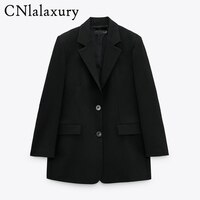 Женский однобортный пиджак, Черный винтажный пиджак с длинным рукавом и карманами, верхняя одежда для офиса, 1005003235726931