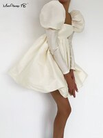 Mnealways18 женское вечернее платье с пышными рукавами вечернее шикарное бальное платье с квадратным вырезом короткие бежевые атласные платья плиссированные женские 1005003245857519