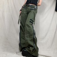 Брюки-карго женские с заниженной талией, готические мешковатые брюки-багги в стиле ретро, зеленые джинсы на молнии, корейские спортивные штаны 1005003252387542
