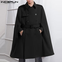 Модное Новое мужское пальто с поясом в Корейском стиле, мужские свободные плащи на пуговицах, однотонные удобные пальто-накидка, Женское пальто 1005003252674242