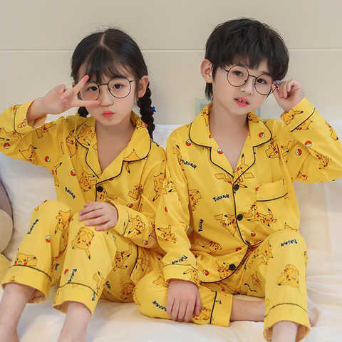 Детская одежда для сна для маленьких девочек, костюм, осенняя Пижама с мультяшным рисунком Пикачу, пижама с длинным рукавом, топ + штаны, 2 шт., Pjs 1005003258453391