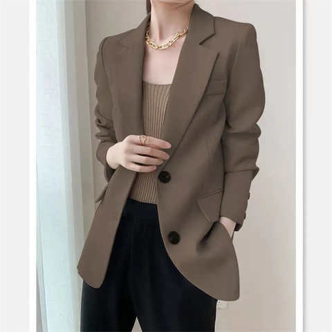 Женский черный блейзер, осень 2022, новый стиль, корейский темпераментный модный универсальный дизайн, чувственный нишевой костюм, Коричневый женский пиджак 1005003274628836
