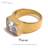Yhpup Stainless Steel Jewelry Exquisite Cubic Zirconia Women Ring 18 K Metal Wedding Engagement Waterproof кольцо женское Gift 1005003275405888