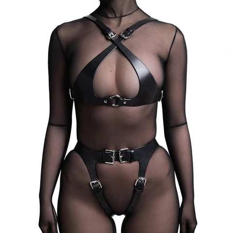 Женская кожаная портупея, набор ремней, бондаж для тела, подвязка с кольцом до бедра, женский бюстгальтер, сексуальная секс-игрушка паб-рок в стиле панк 1005003275997776