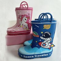 Новый сезон, розовые дождевые сапоги с единорогом, детская обувь для воды для девочек, голубые дождевые сапоги с астронавтом для мальчиков, водонепроницаемая обувь, E09124 1005003278263492