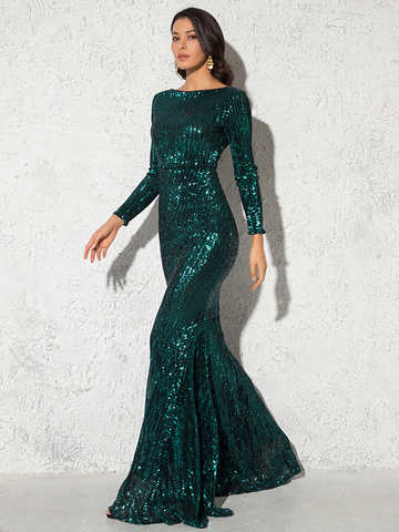 Сдержанное зеленое платье-Русалка с длинным рукавом, ярко-бордовое стрейчевое Платье макси с круглым вырезом для свадебной вечеринки, зимнее женское платье 1005003282427615