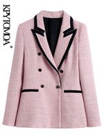 Женский твидовый Блейзер KPYTOMOA, винтажный пиджак с длинными рукавами, прорезями и карманами, верхняя одежда в стиле пэчворк 1005003284835967