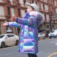 Зимняя пуховая куртка для девочек 2022, пальто, водонепроницаемая блестящая верхняя одежда с капюшоном для детей, зимняя детская парка для подростков 1005003288311003