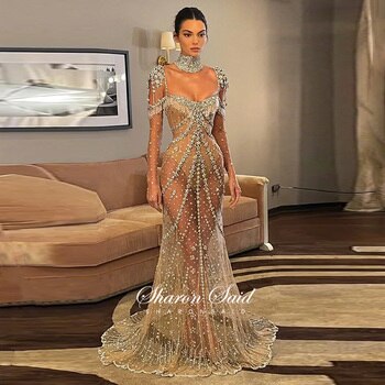 Женское длинное платье-Русалка Kendall Jenner, роскошное вечернее платье с кристаллами, черное платье для выпускного вечера, S358, 2022 1005003292839934