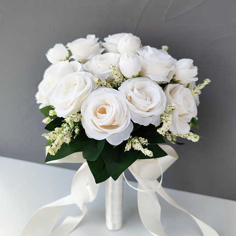 Свадебный букет подружки невесты, свадебные букеты, белые шелковые розы, искусственные бриллианты, свадебное украшение 1005003293921818