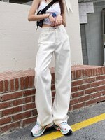 2022 женские джинсы повседневные с высокой талией Широкие джинсовые брюки длинные белые брюки уличная одежда винтажные Harajuku прямые зеленые брюки 1005003295760174