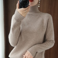 Женская водолазка, кашемировый шерстяной свитер, осенне-зимний вязаный джемпер прочного цвета, Женский Повседневный базовый пуловер, свитер 1005003298036011