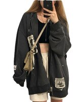 Толстовка Женская на молнии, Свитшот оверсайз, весенняя куртка, пальто в стиле ретро, эстетическая одежда в готическом стиле Харадзюку Y2k, гранж-панк 1005003298631203