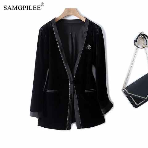 Женский бархатный пиджак SAMGPILEE, черный и золотой пиджак, Элегантный Приталенный пиджак для осени, 2022 1005003300248397
