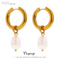 Yhpup 316L Stainless Steel Natural Pearl Hoop Earrings Trendy Metalic Golden Geometric Jewelry Accessories серьги женские New 1005003308250049