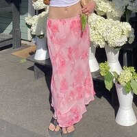 Женская юбка средней длины с цветочным принтом и низкой талией 1005003308890439