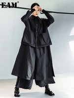 [EAM] женский черный Тренч большого размера с длинным карманом, новая свободная ветровка с отворотом и длинным рукавом, модная весенне-осенняя 2024 1DE3081 1005003310773144