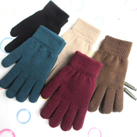 Зимние женские кашемировые вязаные перчатки, Осенние теплые перчатки для рук, с утолщенной подкладкой, перчатки с отделениеями для каждого пальца, лыжные короткие перчатки на запястье 1005003320056995