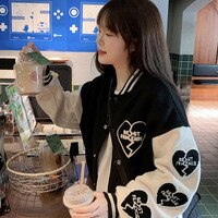 Куртка-бомбер женская с принтом Love, повседневная бейсбольная куртка с круглым вырезом и карманами, свободная уличная одежда в Корейском стиле, осень 1005003320211296