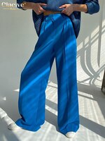 Женские офисные брюки Clacive синего цвета 2021, Модные свободные длинные женские брюки, повседневные широкие брюки с высокой талией для женщин 1005003325439399