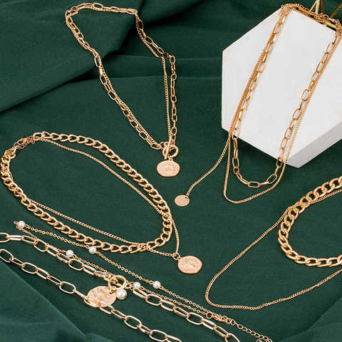 Женское многослойное ожерелье-чокер, Золотая цепочка, массивное ожерелье с портретом, подарочное ювелирное изделие, геометрической формы, в стиле бохо 1005003328004108