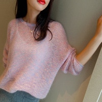 Женский мохеровый свитер, Розовый пуловер с круглым вырезом и длинным рукавом, Модный повседневный простой Милый джемпер в Корейском стиле для осени 1005003330602721