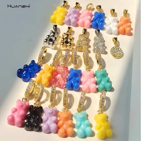 Новое ожерелье-чокер HUANZHI из смолы и циркона в форме медведя Тедди с кристаллами в форме сердца золотого цвета, металлическое ожерелье для женщин и девушек, ювелирные изделия для вечеринки 2022 1005003332170983