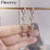 Женские серьги FOXANRY серебряного цвета с защитой от аллергии, модные элегантные Винтажные серьги с милыми сердечками и длинными кисточками, ювелирные украшения для вечеринок 1005003332342735