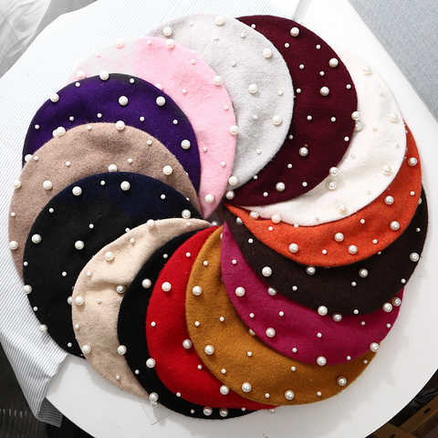 Модная шерстяная детская шапка с жемчугом, конфетных цветов, Ретро Кепка для маленьких девочек, детский берет, шапки для девочек, верх 1 шт. 1005003341039806