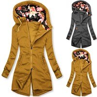 Модная женская куртка, повседневное теплое пальто с принтом, водолазка с капюшоном, куртка с карманами на молнии, без отверстий в манжетах, цветочный Свитшот 1005003341901874