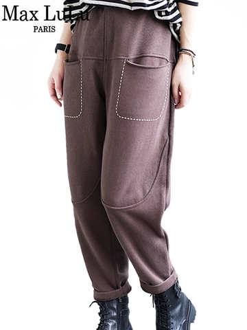 Женские однотонные прямые шаровары Max LuLu в стиле ретро, женские зимние корейские модные повседневные длинные брюки с высокой талией для фитнеса 2022 1005003345315059
