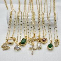 Ожерелье из нержавеющей стали золотого цвета для женщин, стильное ювелирное изделие с бабочкой, зеленая капля воды, Медный кулон с цирконием, жемчужиной, крестом, бабочкой 1005003347839765