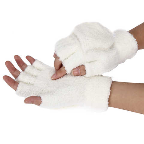 Зимние теплые женские флисовые перчатки, белые мягкие шерстяные перчатки с закрытыми пальцами для вождения, варежки, раскладные перчатки, Guantes 2022 1005003357856485