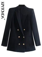 Женский двубортный пиджак KPYTOMOA, модная офисная одежда, винтажная верхняя одежда с длинным рукавом и прорезными карманами, шикарный пиджак 1005003374398985