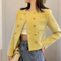 Куртка женская твидовая двубортная, брендовый роскошный пиджак во французском стиле, элегантный Дизайнерский Жакет с карманами, верхняя одежда, весна-осень 1005003375495092