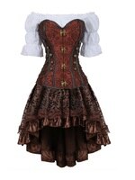 Женский корсет в стиле стимпанк, строгие корсеты для женщин, пиратский корсет, асимметричная юбка из бурлеска, коричневая готическая одежда 1005003375859995