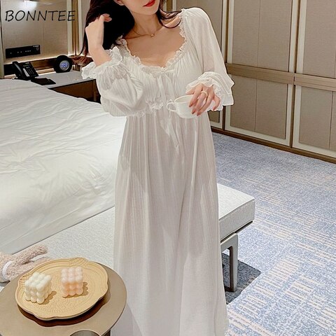 Ночная рубашка женская с длинным рукавом, Нежная сорочка для отдыха с V-образным вырезом и бантом, домашняя Милая элегантная в стиле принцессы, распространенная улззанг 1005003386600776