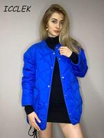Icclek Женская куртка синяя женская зимняя стеганая куртка парка Bf куртка-бомбер Весенняя женская теплая уличная одежда женское пальто 1005003389130288