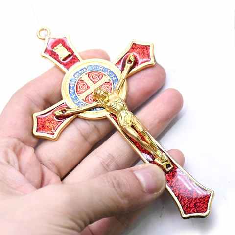 12*7 см Золотой Крест Святого Бенедикта, кулон Иисуса Христа, молитвенная религия, декоративные принадлежности 1005003393878458