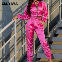 Яркий Однотонный женский спортивный костюм CM.YAYA, спортивный костюм с курткой и брюками, спортивный костюм для активного отдыха, комплект из двух предметов, одежда для фитнеса 1005003400341421