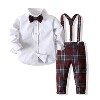 Комплекты одежды для маленьких мальчиков, рубашка с длинным рукавом и галстуком-бабочкой + брюки на подтяжках, джентльменская официальная одежда, платье для свадьбы и вечеринки 1005003401581487