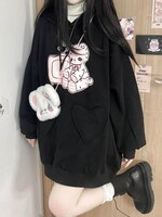 Худи HOUZHOU Kawaii с принтом медведя, Женская японская милая мягкая Осенняя повседневная черная толстовка в стиле преппи для девушек, уличная одежда в стиле Харадзюку 1005003405593413