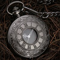 Винтажные карманные часы, антикварные кварцевые часы с римскими цифрами, карманные часы в стиле стимпанк, черные ажурные часы с подвеской и цепочкой, мужской подарок 1005003411465664