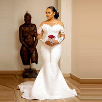 Свадебное платье-Русалка Aso Ebi с длинным рукавом и прозрачным воротником 1005003412924921