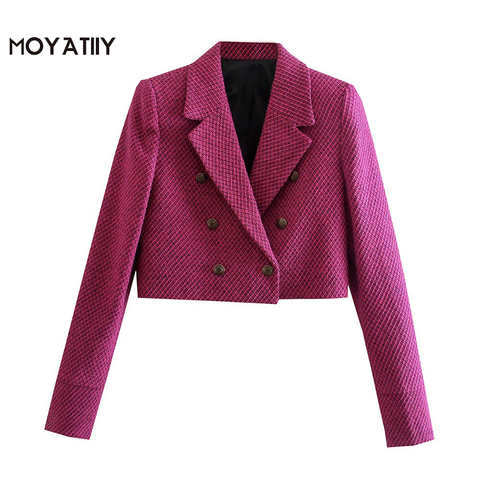 MOYATIIY женский 2021 модная офисная одежда укороченный твидовый блейзер пальто классический красивый металлический пуговицы Дизайнерские Пальто женские топы 1005003419044216