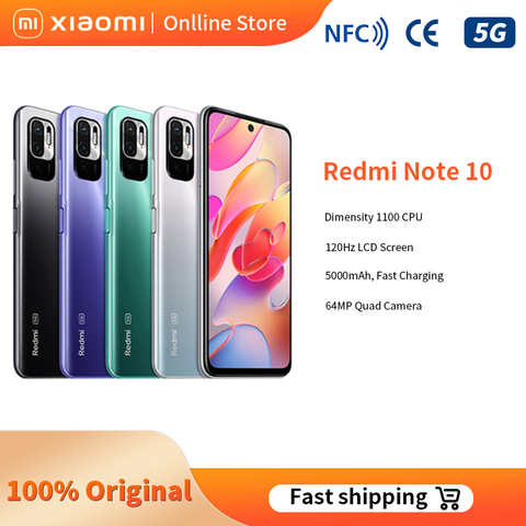 Оригинальный Смартфон Xiaomi Redmi Note 10, телефон с глобальной яркостью 4 Гб, 700 ГБ, 6 ГБ, 164 ГБ, дисплей 6,5 дюйма 90 Гц, камера 48 МП, 5000 мАч, 18 Вт 1005003422594286